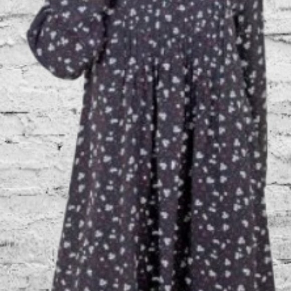 Blue Flowing Flower Print Dress with Long Sleeves - Picture 3 of 14